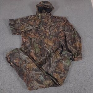 VINTAGE Sportchief Hunting Set Mens L Brown Camo Micro Porous Hooded Set 90s